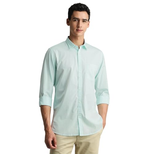 Image of Peter England Men's Slim Fit Full Sleeve Cotton Solid Casual Shirt with Pocket