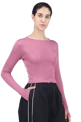 Image of Amazon Brand - INKAST Women Solid Fit T-Shirt | Active Wear Crop Tops with Thumbhole | Casual Sport Wear | Gym | Training | Running | Workout