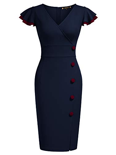 Image of Miusol Women's Navy Style Deep-V Neck Vintage Evening Pencil Dress