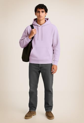 Image of NOBERO Oversized Solid Hooded Sweatshirt for Men | Oversized Hoodie for Men | Hooded Pullover | Cotton Rich Printed Hoodie 280 GSM Fleece