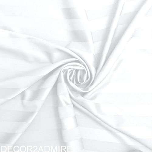 Image of DECOR2ADMIRE 300 TC Premium Glace Cotton All Round Elastic Fitted Plain Stripe Pastel Shades Queen Size Bedsheet with 2 Pillow Covers (White, Super King 108 inch x 108 inch)