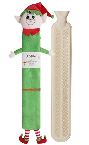 Extra Long Hot Water Bottle – Super Soft Novelty Plush Cover – Natural Rubber 2L Capacity – 72cm Long – Perfect for Pain Relief on Aches or Injuries (Elf)