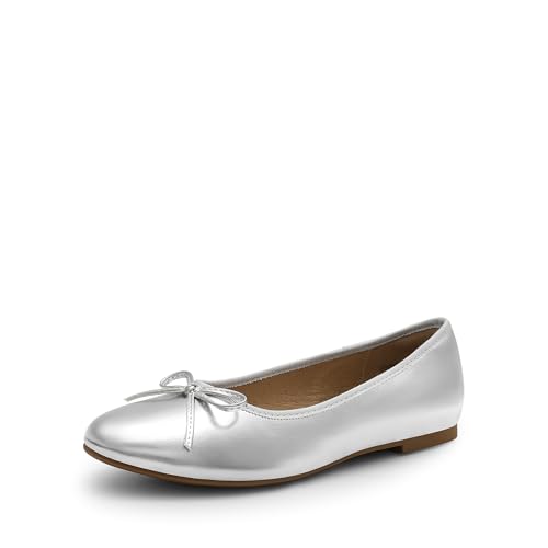 Dream Pairs Women's Flats, Round Toe Ballet Flats, Comfortable Slip-on Dressy Business Casual Work Office Ballerina Flat Dress Shoes 7 Silver