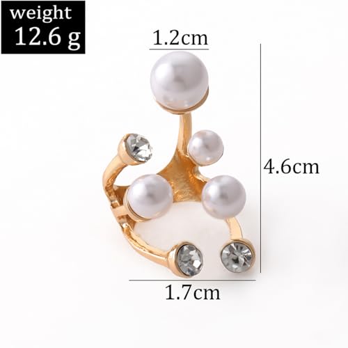 Vintage Crystal Pearl Rings for Women - Stacking Promise Pearl Adjustable Open Finger Ring Trendy Personality Statement Jewelry Gifts2
