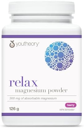 Youtheory Relax Magnesium Powder Berry Flavour, with Magnesium, GABA, L-Theanine, and L-Glycine. Helps Promote Relaxation, 126 grams