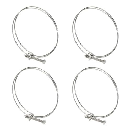 Image of sourcing map 4 Pcs Double Wire Hose Clips 140-150 mm 304 Stainless Steel Adjustable Wire Pipe Tube Clamps with M8 Screw Plumbing Joint Fastener for Dust Collection Pool Pond, Silver