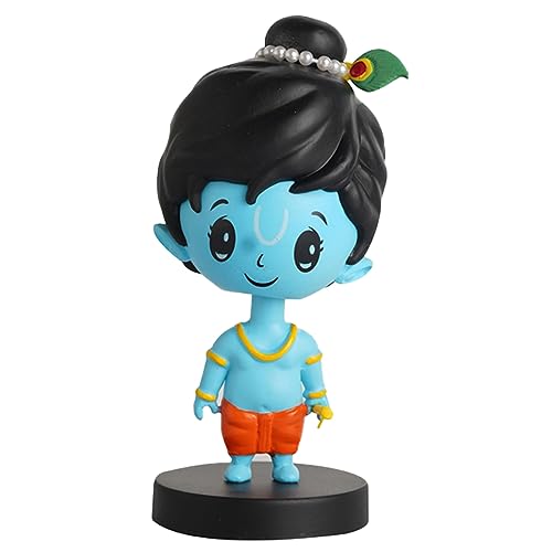 Image of Lord Shri Krishna Idol for Car Dashboard Bobblehead, Home Decor Items for Living Room, Office Desk, Murti for Gifting, Statue for Good Luck,Superhero Action Figure, Little Mor Pankh and Bansuri