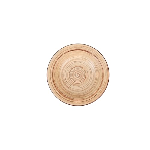 Image of Premium Pasta Plate, Ceramic Plate for Pasta, Small, Round & Deep Dish, Microwave & Dishwasher Safe, Handmade Stoneware, Elegant Tableware for Every Occasion, Spiral Beige, 7 Inch