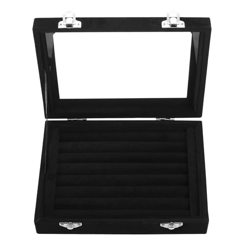 Aoyfuwell Schmuckbox, Ringorganizer, Schmuckaufbewahrungsbox, Verschließbare Schmuckaufbewahrungsbox aus Samt, 7-Fach Ohrringbox, Kleine schwarze...