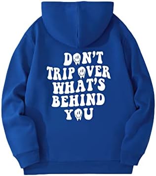 Floerns Men's Letter Graphic Print Long Sleeve Drawstring Hoodie Sweatshirt Tops A Blue S