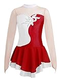 YEAHDOR Vestido de Danza Ballet para Niña Patinador Maillot de Gimnasia Rítmica Diamante Leotardo Partinaje Artistico Cuello Alto Body Deportivo Rojo B 9-10 años