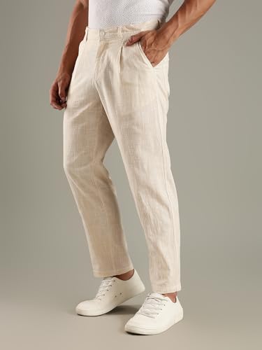 Image of Thomas Scott Men's | Stripes Printed | Premium Linen Blend | Slim Fit | Casual | Chinos | Trouser for Mens