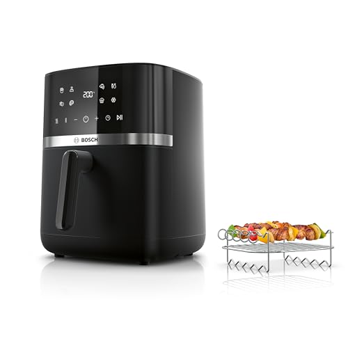 Bosch Series 4 Air Fryer XL with Grilling Set, MAF462B1GB, 9-in-1, 6.1 L, Dual Heating Elements, Defrost and Keep Warm Functions, Intuitive Touchscreen, Up to 65%* Faster Cooking, Black