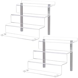 ECOSEAO Acrylic Riser Display Shelf, 4 Tier Display Riser for POP Figures, Tiered Display Small Stand Risers for Display, Contertop Desktop Acrylic Display for Decoration and Organizer (2 Pack)