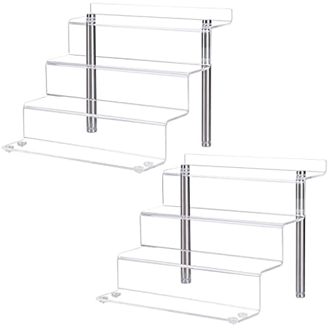 ECOSEAO Acrylic Riser Display Shelf, 4 Tier Display Riser for POP Figures, Tiered Display Small Stand Risers for Display, Contertop Desktop Acrylic Display for Decoration and Organizer (2 Pack) Cover