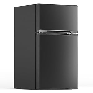3.1 Cu.Ft Mini Fridge with Freezer,2 Door Compact Refrigerator,Mini Fridge with Adjustable Removable Glass Shelves for Bedroom,Dorm or Apartment,Black
