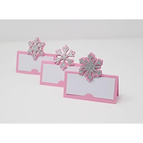 All About Details Snowflakes Place Cards, 12pcs, Winter Theme Party, Frozen Theme, Food Cards (Light Pink & Silver) Cover
