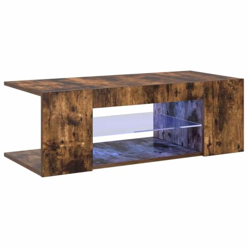 vidaXL Smoked Oak TV Cabinet with colourful LED Lights, Engineered Wood Material, Spacious Storage Room, Modern Design for Living Room or Bedroom.