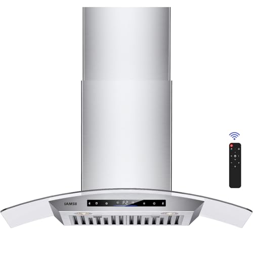 30 inch Wall Mount Range Hood Tempered Glass 900 CFM, Remote/Gesture/Touch Control, Stainless Steel Kitchen Hood Vent with 4 Speed Exhaust Fan, Adjustable Lights, Memory Mode
