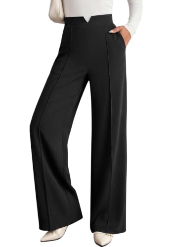 PRETTYGARDEN Palazzo Pants for Women 2026 Spring Dressy High Waisted Wide Leg Work Pants Fall Casual Flowy Lounge Trousers (Black,Large)