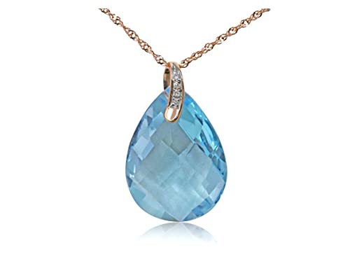 KOKAV 14K Solid Rose Gold Genuine Blue Topaz 12-1/2 Ct