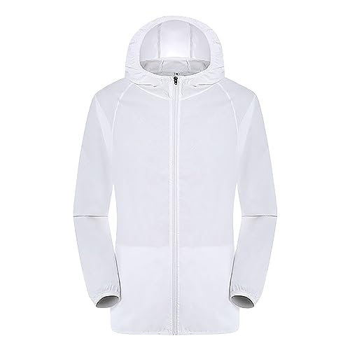 Shffuw De Agua Impermeable Trabajomono Impermeable Chaqueta de lluvia sólida para mujer, abrigo suelto a de viento con capucha de talla grande para Abrigo Chubasquero Mujerchaqueta Mujer (White, M)