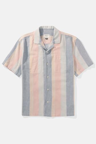Image of American Eagle Men Multi-Colored Linen-Blend Striped Button-Up Poolside Shirt