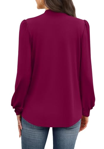 Image of WIHOLL Long Sleeve Shirts for Women Mock Neck Tops Pleated Front Blouses Dressy Casual Spring Fall Clothes 2026 Fashion