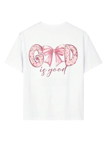 WDIRARA Girl's Bow Graphic T Shirt Crew Neck Short Sleeve Tee Cute Tops