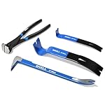 SHALL 4-Piece Pry Bar Set, 12-Inch Cats Paw Nail Puller, 10-Inch & 7.5-Inch Flat Claw Pry Bars, 8-Inch End Cutting Pliers, Utility Wonder Crowbar, Nail Remover Tool for Baseboard, Floor, Nails Removal