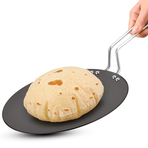 Image of BERGNER ArtisanForge Hard Anodised 28cm Roti Tawa, Sturdy Handle, Durable, Even Heat Distribution, 4.8mm Thickness, Metal Spoon Friendly, Paratha /Phulka /Chapati Tawa - Induction and Gas Stove Ready