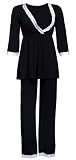 Happy Mama Maternity: camicia da notte, pigiama o vestaglia con di pizzo dettagli - premaman & allattamento. Vestaglia con maniche 3/4 ideale per accogliere i visitatori in ospedale o a casa dopo la nascita.