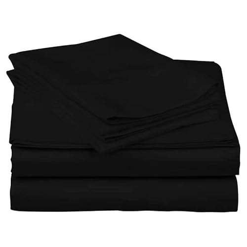Nd Black Bed Sheets, Hotel Luxury Bedding Sheets & Pillowcases, Extra Soft Deep Pocket Up To 14", Wrinkle Fade Stain Resistant, 4 Piece Set (Black, Queen) #TOP6