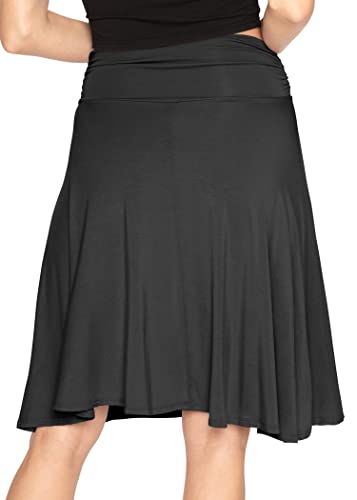 STRETCH IS COMFORT Women's Knee Length Ruched Waist Flowy Skirt Black Large - Thumbnail 3