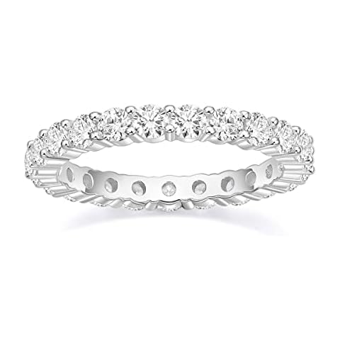 EAMTI 3mm 925 Sterling Silver Wedding Band Round Cubic Zirconia Full Eternity Stackable Engagement Ring for Women Size 7 Cover