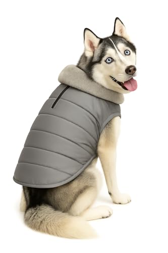 Image of The Pets Company Dog Winter Coat Jacket, Clothes, Windproof, Waterproof, Light Weight, Washable, Ultra Warm Thick Fleece Lined Dog Vest for Cold Weather Protection, (Grey, Medium - Large - 22 Inch)