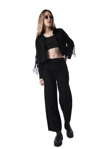 Image of ONLY Women's Solid Wide Leg High Rise Black Jeans