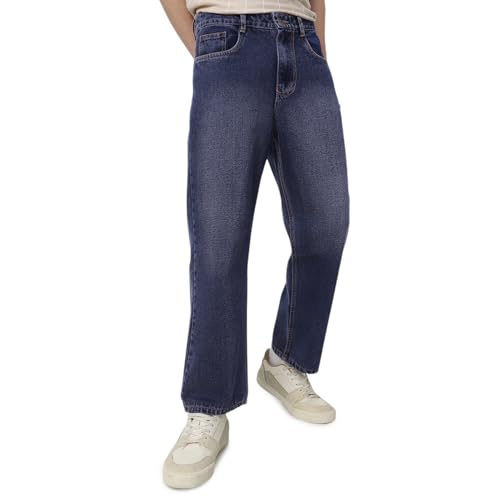 Image of Neostreak Men's Loose Baggy Fit Heavy Washed Jeans Non-Stretchable