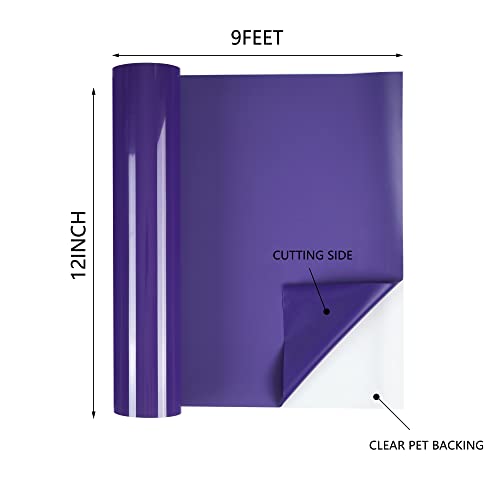 Image of HTVVETUR HTV Vinyl Rolls Heat Transfer Vinyl - 12 inch x 9ft Purple HTV Vinyl for Shirts, Iron on Vinyl for Cameo - Easy to Cut & Weed for Heat Vinyl Design (12 K16 Purple-9ft)