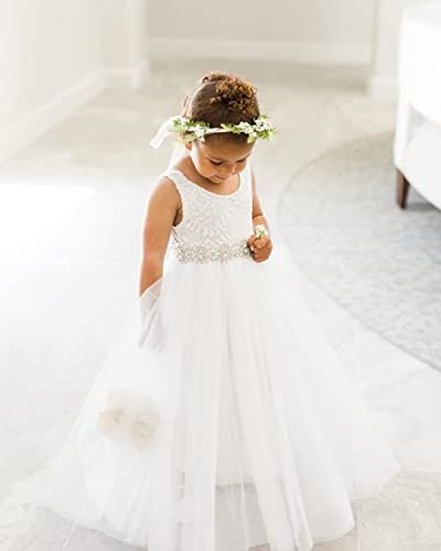 Image of Topmaker Flower Girl Dress for Toddler Baby Girls,Lace Tulle Dress for Wedding,Birthday Party,Photoshoot,Special Occasion