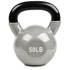 Victor Fitness Solid Cast Iron Vinyl Coated Silver Kettlebell with Wide Easy-to-Grip Handle. Great for Weight Training, Crossfit, Squats, and Kettlebell Swings