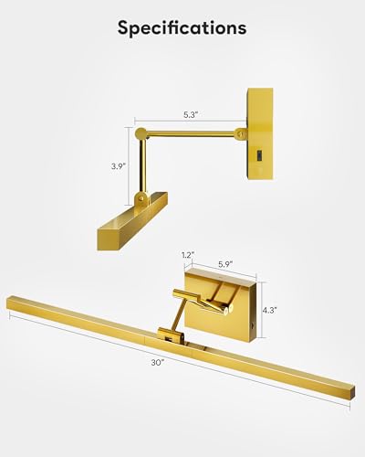 Image of VONLUCE 30 inch LED Bathroom Vanity Light, 3CCT Modern LED Vanity Lights with 360 Rotatable Head Swing Arm, 11.4W Bathroom Light Fixture Over Mirror, LED Lights for Bathroom Bedroom, Brushed Gold | 3CCT, Flicker-free, 360 Rotatable Head & Swing Arm, IP44 waterproof Bathroom Light Fixture Over Mirror for Bathroom, Picture