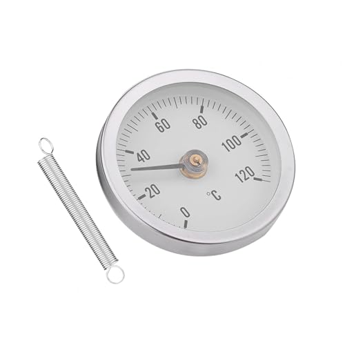 63mm Bimetal Pipe Thermometer with Spring Clip, IP55 HVAC Hot Water Temperature Gauge for 1-3 Inch Pipes, Stainless Steel Dial Thermometer for Industrial and Residential Use