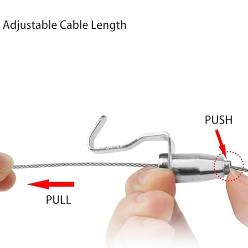 Image of 2 Pcs Picture Rail Hanging System Adjustable Picture Rail Hooks and Wire with 3ft (1 m) Length Cable with Loop Art Hanging System Kit