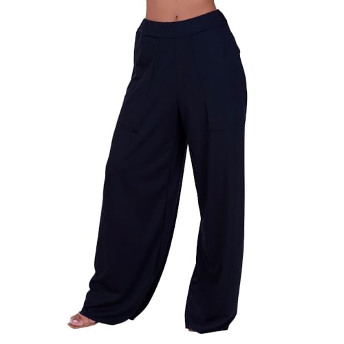 Calça Feminina Wide Leg Pantalona Cintura Alta com Bolso de Moletinho Inverno (BR, Alfa, GG, Regular