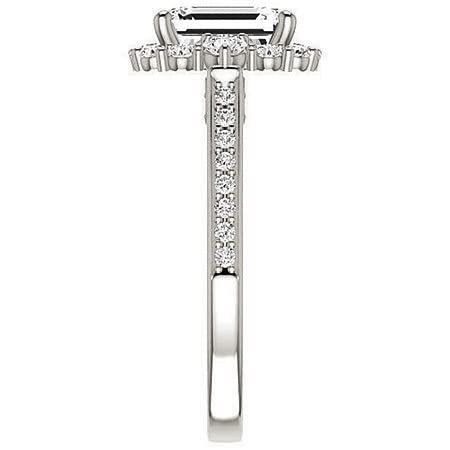 Mois 2 Ct Emerald Cut Colorless Moissanite Engagement Ring Wedding/Bridal Ring, Diamond Ring, Anniversary Solitaire Halo Accented Promise Vintage Antique Gold Silver Rings Perfact For Gift (7) #TOP2