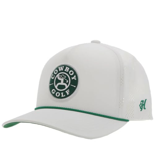 HOOEY Draw Cowboy Golf Patch Hat - Adjustable Snapback Cap with Patch - Premium Western Style Golf Hats for Men & Women (US, Alpha, One Size, White/Green)