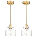 METWET 2 Pack Pendant Lights Kitchen Island, Brushed Gold Pendant Light Fixtures Over Island with Clear Glass Shade, 6" Modern Brass Kitchen Island Lighting for Dining Room Entryway, PL124-BG-G-2PK