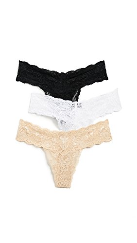 Cosabella Women's Never Say Never Cutie 3 Pack Low Rise Thongs, Black/White/Blush, One Size