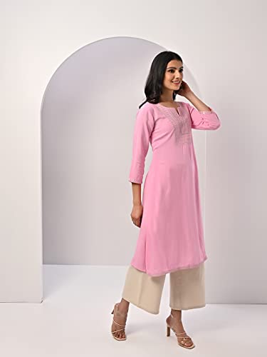 Image of rangita Rayon Calf Length Embroidered A-line Kurti for Women | Kurta for Women